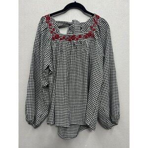 Savanna Jane Women’s Check Print Floral Embroidered Top Medium Holiday Cottage